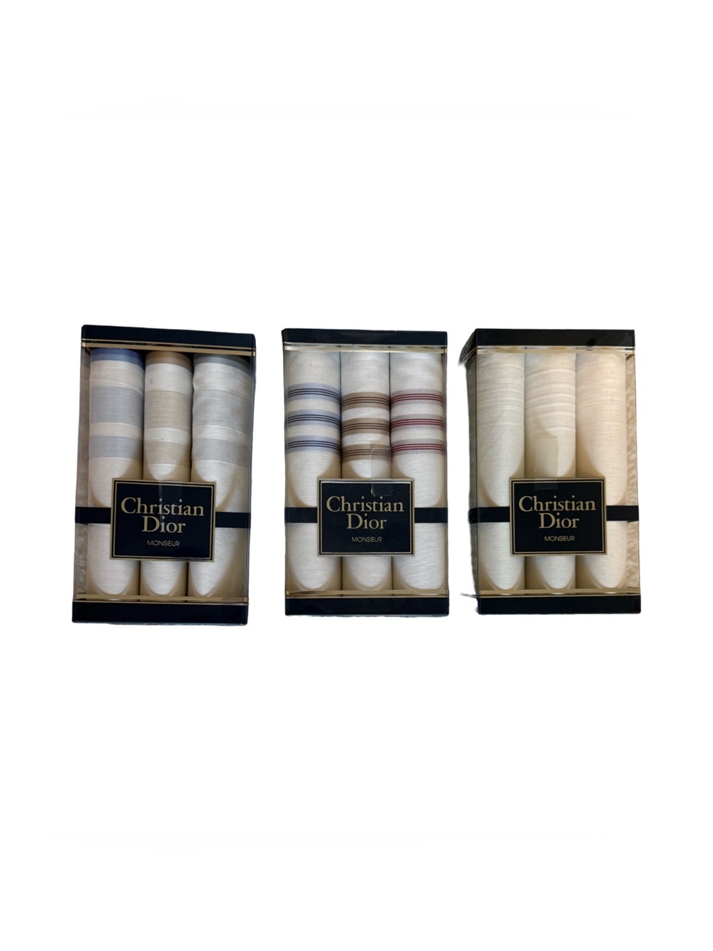 Dior Monsieur Three-Pack White Handkerchiefs with Subtle Stripe Accents